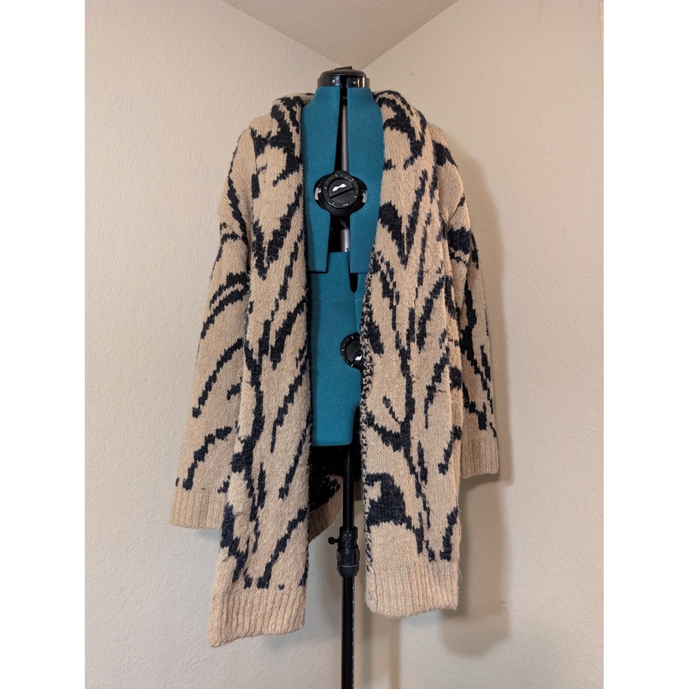 Juicy Couture Zebra Print Cardigan Open Front Knit Sweater M/L Alpace Blend READ